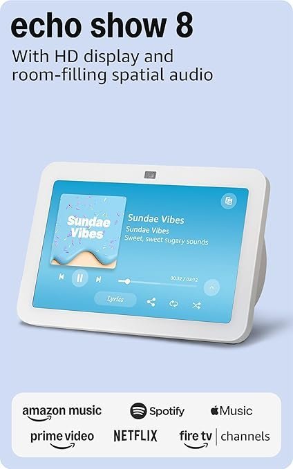 Amazon Echo Show 8, With Spatial Audio, Smart Home Hub, ideal for open living spaces, Designed for Alexa+, Glacier White - Image 1