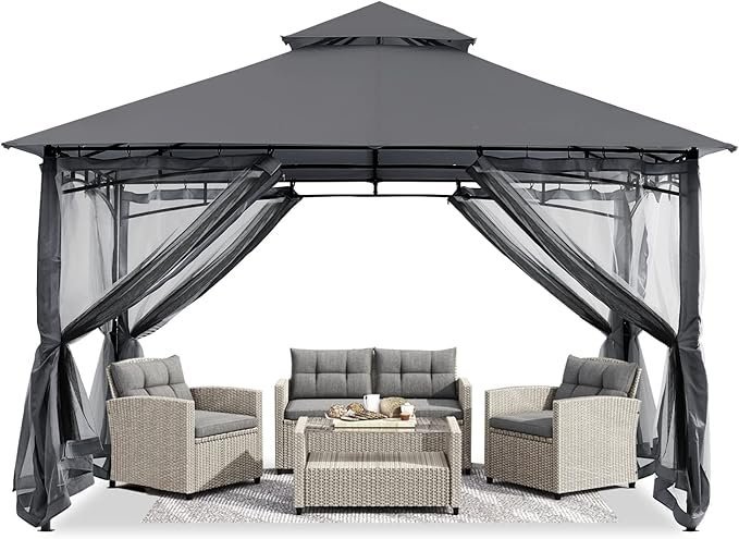 ABCCANOPY Gazebos for Patios 10×10 – Outdoor Steel Frame Gazebo with Mosquito Netting for Lawn Backyard Garden Deck (Dark Gray) - Image 1