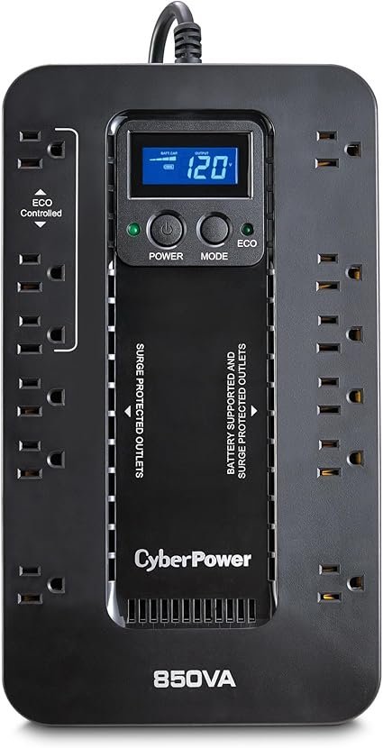 CyberPower EC850LCD Ecologic UPS Battery Backup and Surge Protector, 850VA/510W, 12 Outlets, ECO Mode, Compact, UL Certified - Image 1