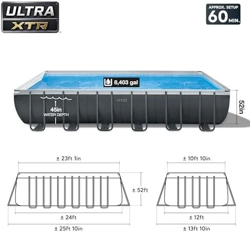 INTEX 26363EH Ultra XTR Deluxe Rectangular Above Ground Swimming Pool Set: 24ft x 12ft x 52in – Includes 2100 GPH Sand Filter Pump – Easy Assemblys - Image 1