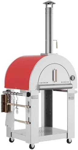 Empava Pizza Oven with Open Shelf and Wheels for Outdoor Kitchen, Wood Fire for Grill & Camping Backyard Party in Stainless Steel, 38.6 Inch, Italian Red - Image 1