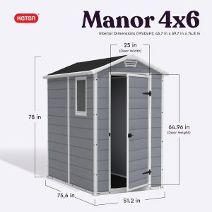 Keter Manor 4×6 Resin Outdoor Storage Shed Kit-Perfect to Store Patio Furniture, Garden Tools Bike Accessories, Beach Chairs and Lawn Mower, Grey & White - Image 2