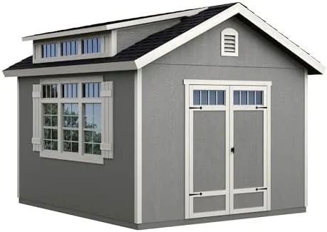 Handy Home Products Windemere 10×12 Do-it-Yourself Wooden Storage Shed with Floor, Beiges